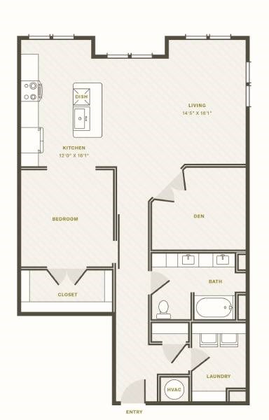 Floor plan for 1 bed, 1 bath, 1143 sqft